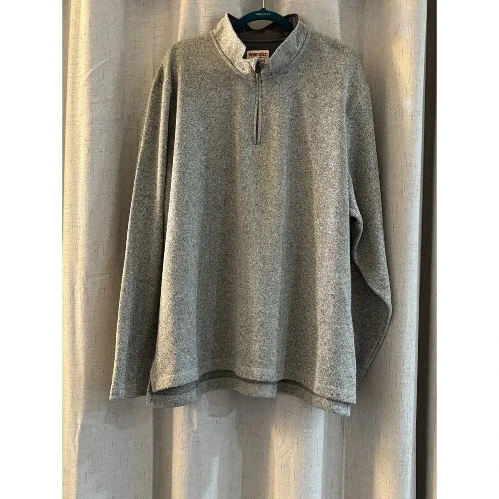 Wrangler Authentics Men's 1/4 Zip Pullover Sweater Gray 2XL Heather Mock‎ Neck